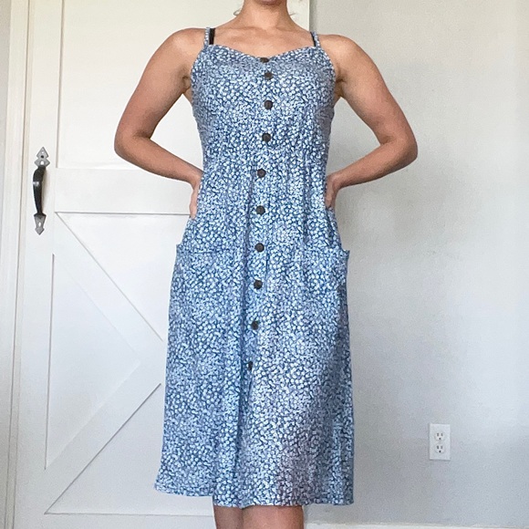 Floral Blue Below The Knee Sundress - Picture 1 of 9